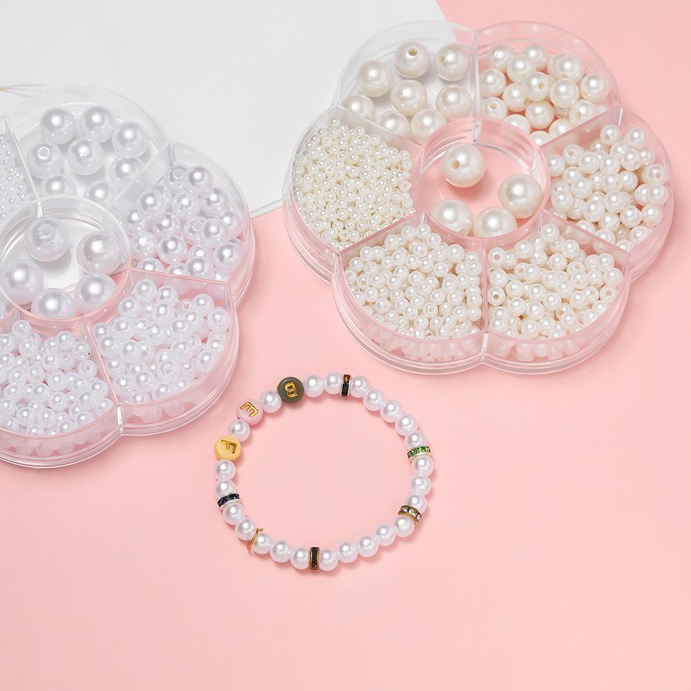 893pcs/Box ABS Imitation Pearl Beads White Round Spacer Bead Kit for Bracelet Necklace Earrings DIY Jewelry Making Accessories