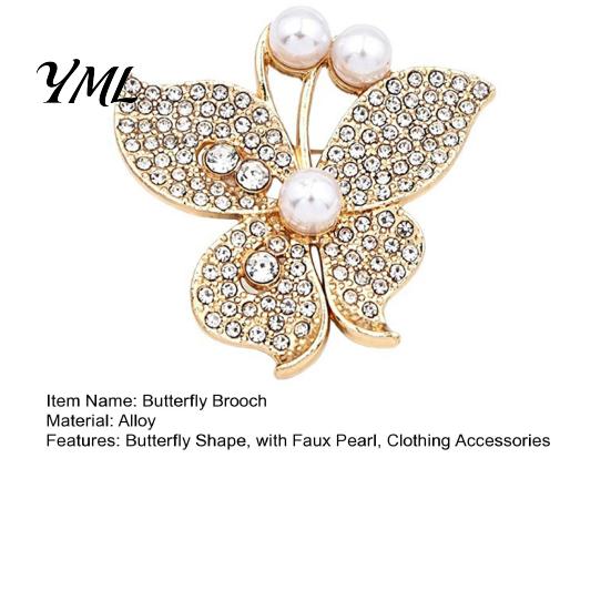 Rhinestone Brooch Pin Women Butterfly Pin, Shape Lapel with Fashion Jewelry Faux Pearls Rhinestones, Accessory for Dresses Coats Jackets Decorative