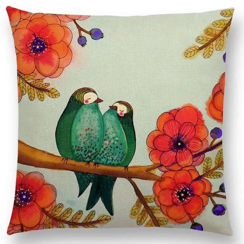 New Arrivals Watercolor Little Birds Pillow Case Floral Home Decor Cushion Cover