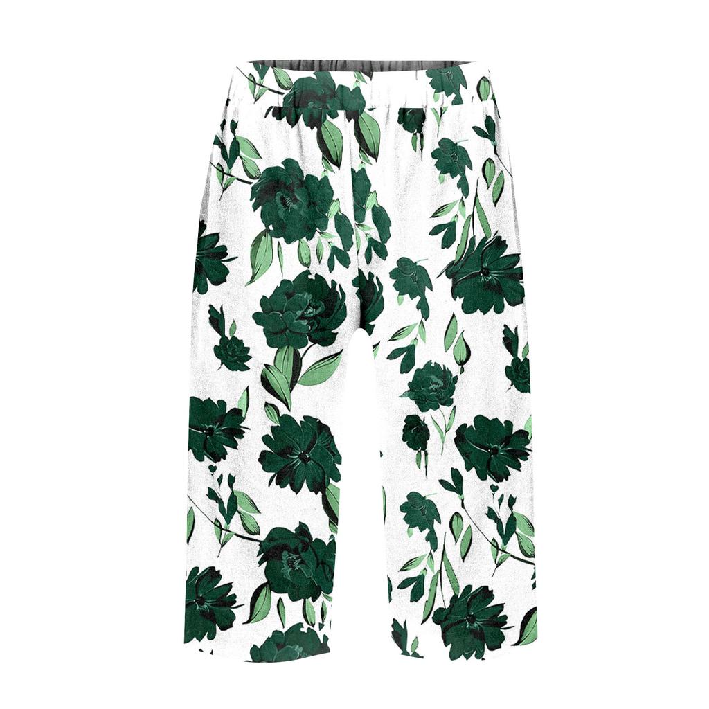 Dámské módní potištěné kapsy elastický pas ležérní 5/10 kalhoty