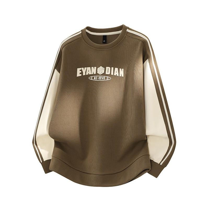 Mens Crew Neck Sweatshirt Loose Fit Letter Print Long Sleeve Top Casual Plus Size