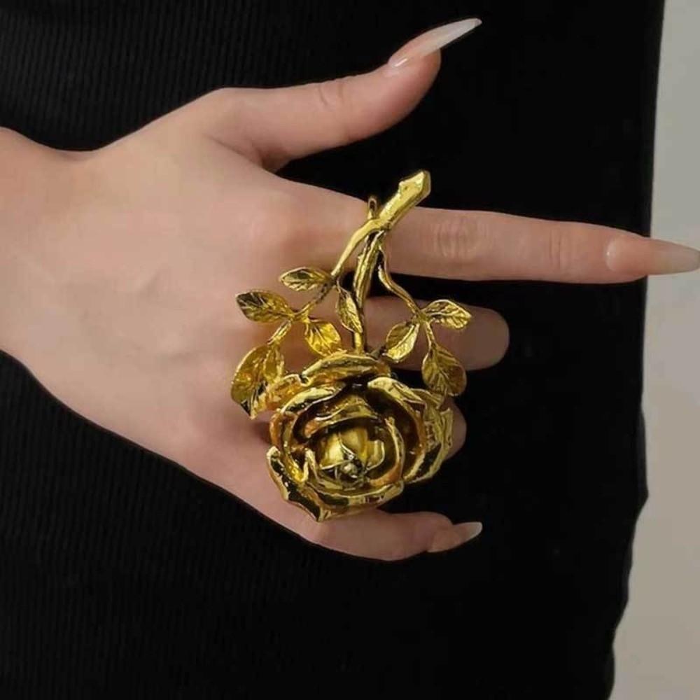 Vintage Rose Ring 3D Oversized Ring Elegant Double-Finger Ring  for Women