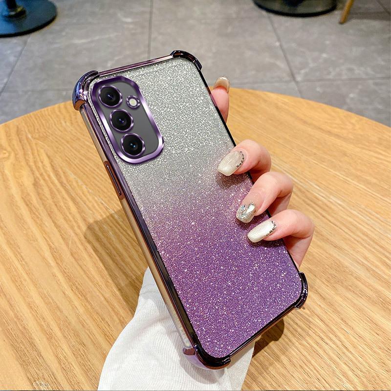 Suitable for Samsung S25ultra Flash Powder Electroplated Mobile Phone Case S24FE Four Corner Airbag Anti Fall A73 Transparent A56 Set
