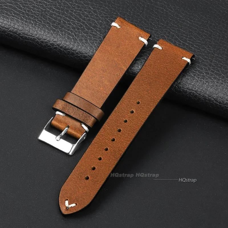 Handmade Oil Wax Genuine Leather Watchbands 18mm 20mm 22mm Watch Accessories Belt Quick Release Retro Calfskin Watch Strap 18mm светло-коричневого