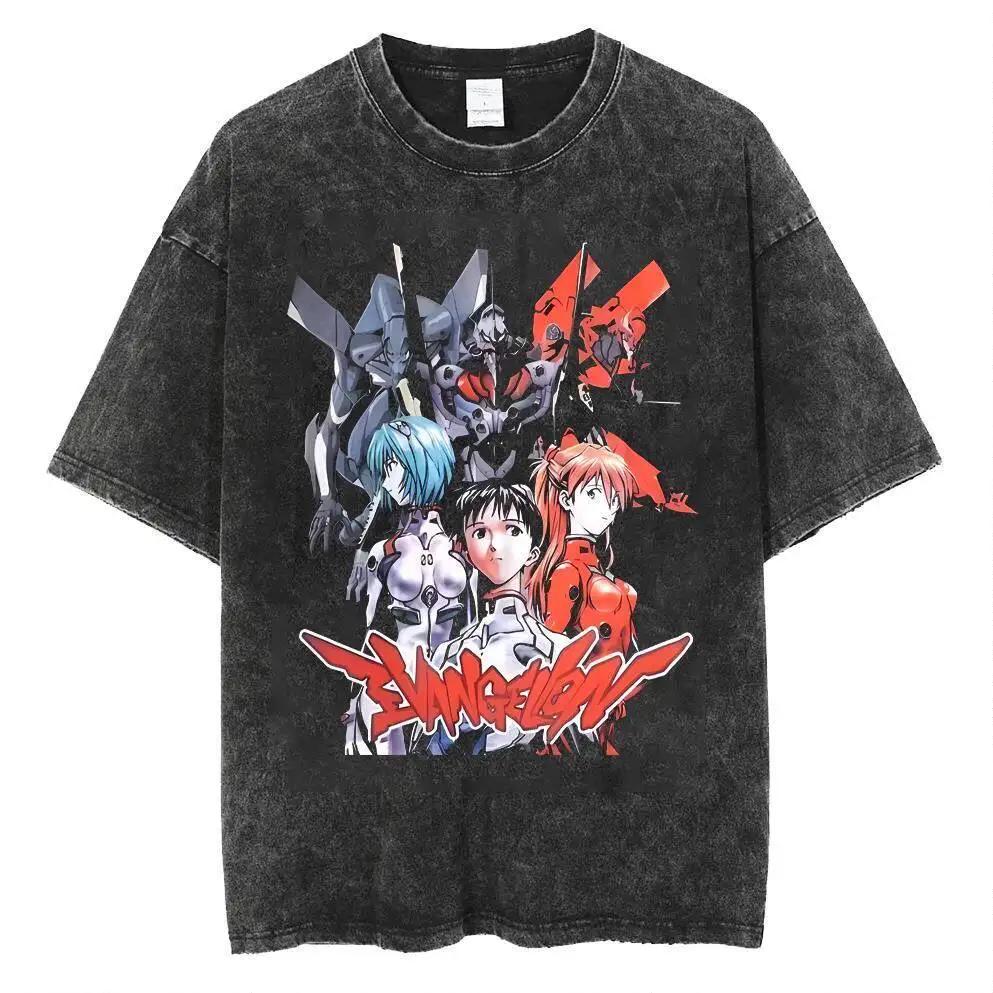 Neon Genesis Evangelion Unit-01 Manga Panel Vintage Washed T-Shirt 2026 Sommer Oversized Streetwear Grafik-T-Shirt für Herren Damen