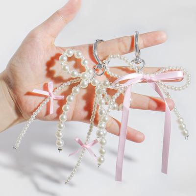 New Korean Cute Sweet Pearl Bow Keychain Heart Pendant Keyring Y2K Ins Aesthetic Holder for Girl Bag Pendant Accessories 2025