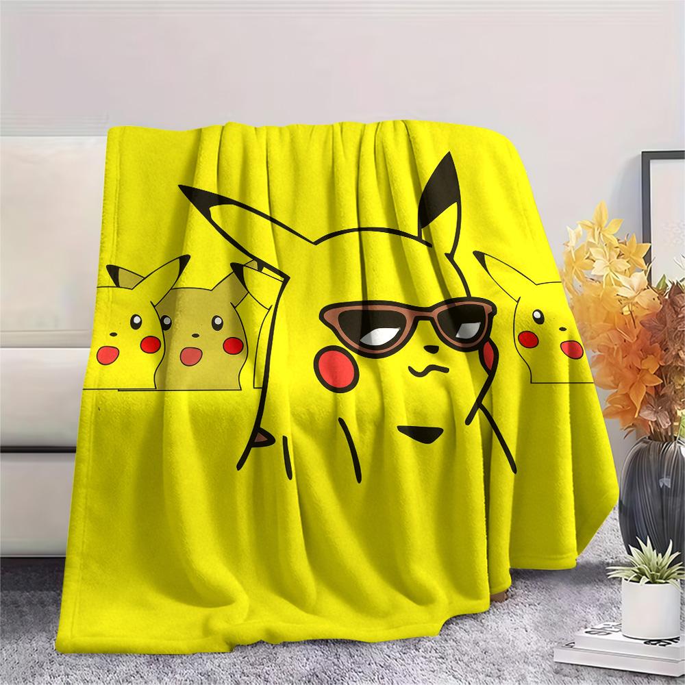 Happy Pikachu  Print Flannel Blanket, High quality Comfortable for All Seasons, Home Decor, Warmth and Comfort