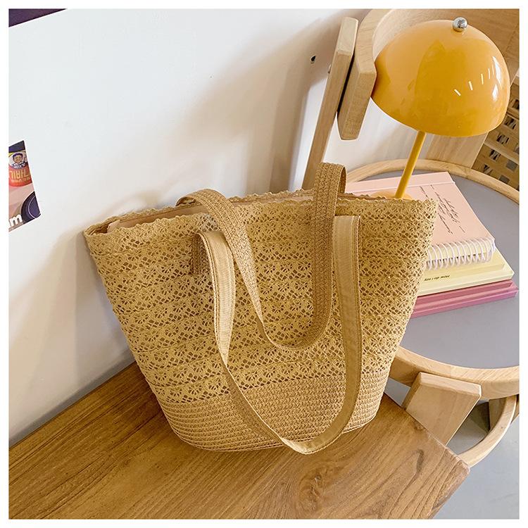 Large capacity woven straw bag women's summer new casual shoulder tote seaside vacation beach bag