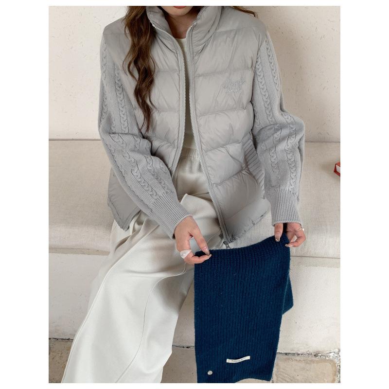 Design sense knitted sleeves splicing cotton clothes women's winter new small light cotton coat women