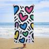 Large Quick-Dry Beach Towel - Super Absorbent Microfiber Bath & Pool Towel with Vibrant Hearts Pattern In Blue,Pink,Yellow,Green