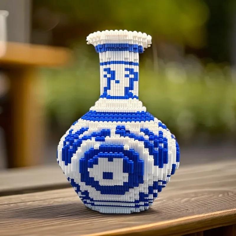 

28cm Creative DIY Chinese Style Blue and White Porcelain Vase Puzzle Building Block Educational Boy Toys for Children Brick Gift No Box