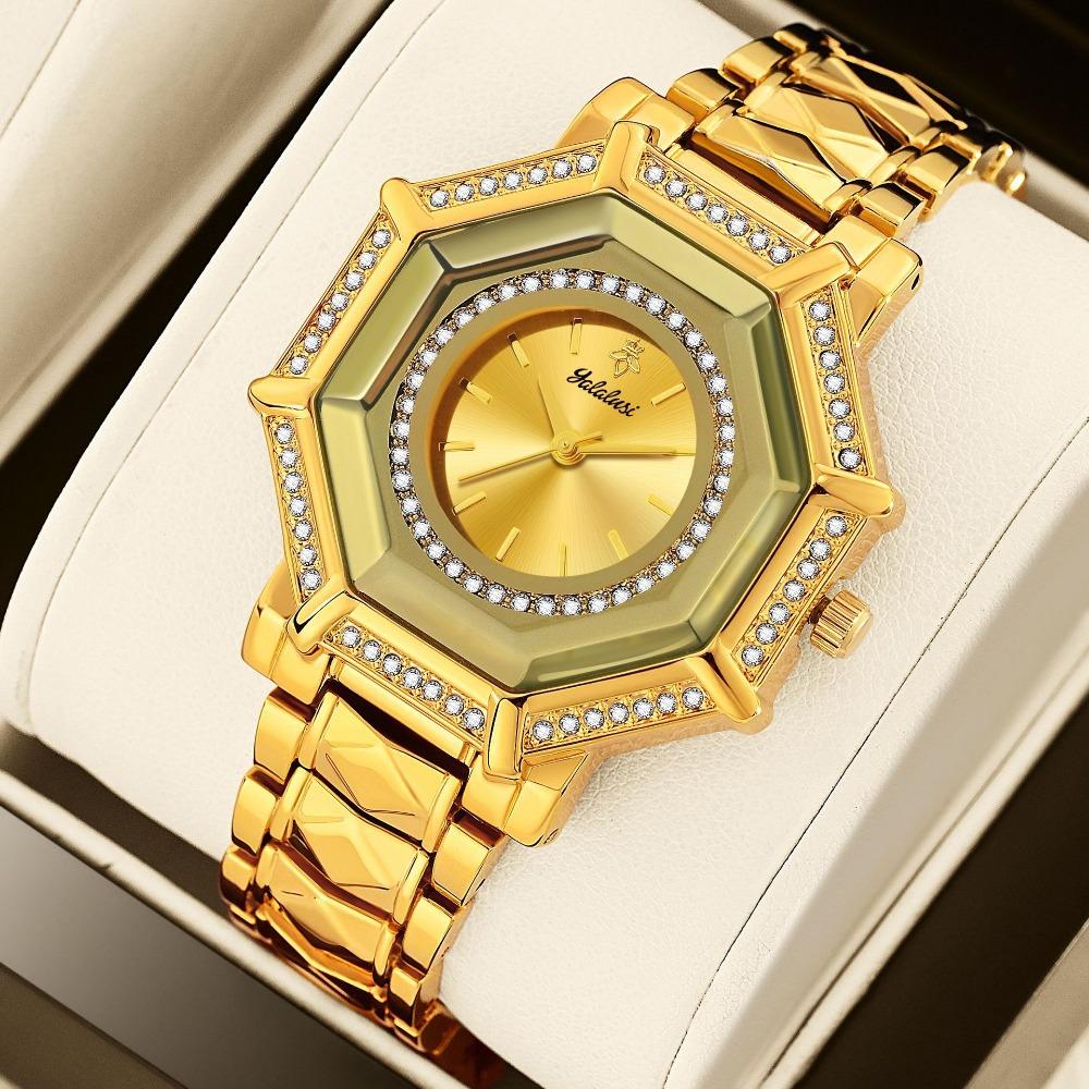 Relógio de Pulso Octogonal de Diamante para Mulheres Pulseira de Aço Inoxidável de Luxo Relógio de Quartzo Moda Strass Relógio de Pulso Feminino para Vestir
