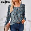 GMXIA Dame Mote Casual Sommer Langermet U-hals Bluser & Skjorter
