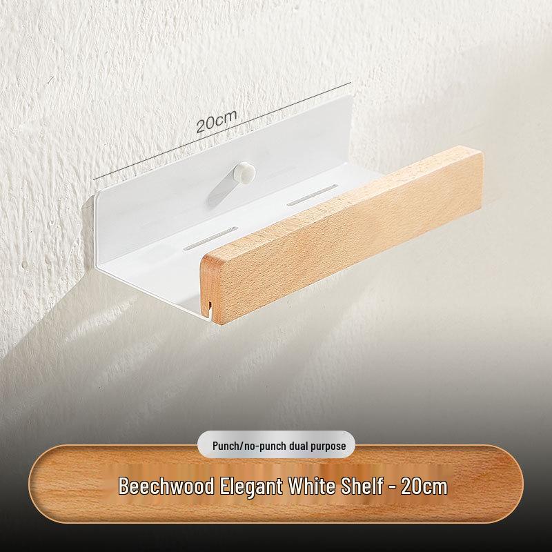Vit Japansk Väggmonterad Massivt Trä Badrumshylla: Hålfri förvaringshylla för toalett & tvättställ
