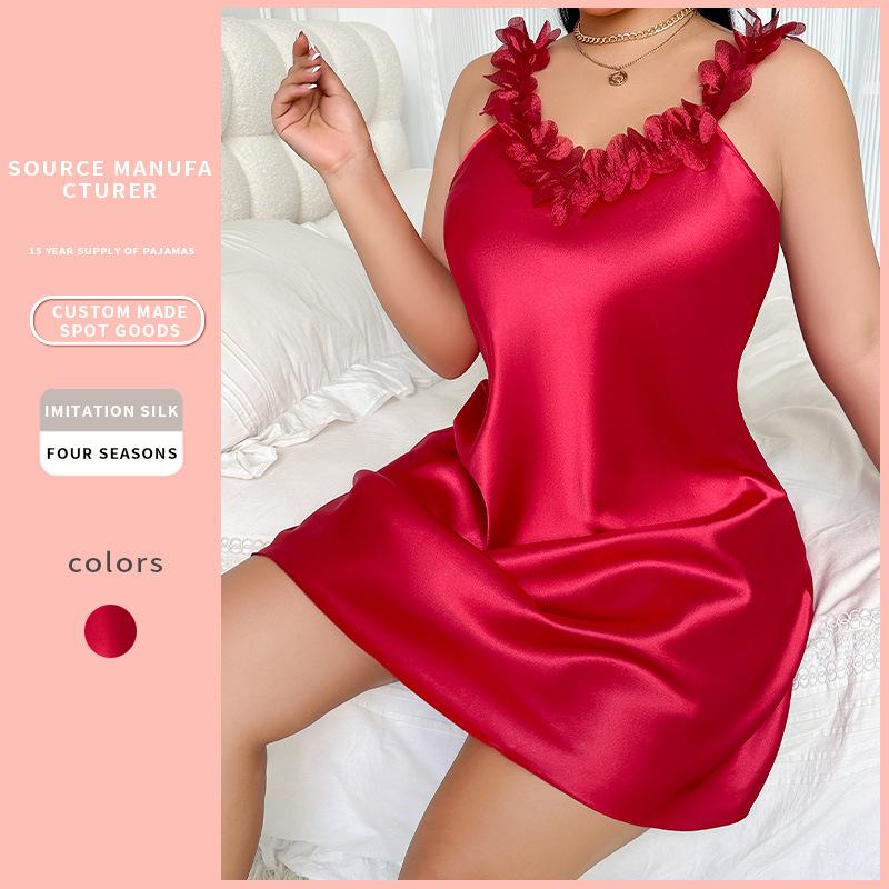 Summer Spaghetti-strap Dress, Ice Silk Nightgown, Thin and Sexy Vest, High-end Imitation Silk Plate-sized Home Wear