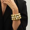 SHIXIN Set da 3 Pezzi Braccialetti Elastici Impilabili Vintage con Perle Finte per Donna Punk Colore Oro Braccialetto Irregolare con Perline Acriliche