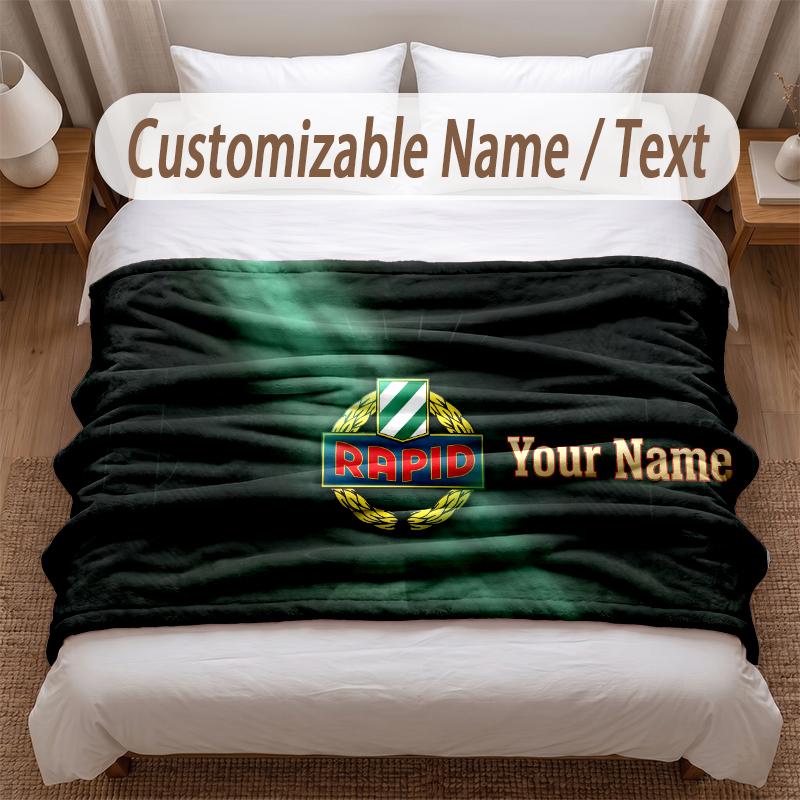 Rapid Wien FC Printed Flannel Blanket Custom Name Text Soft Warm Throw For Bedroom Holiday Gift