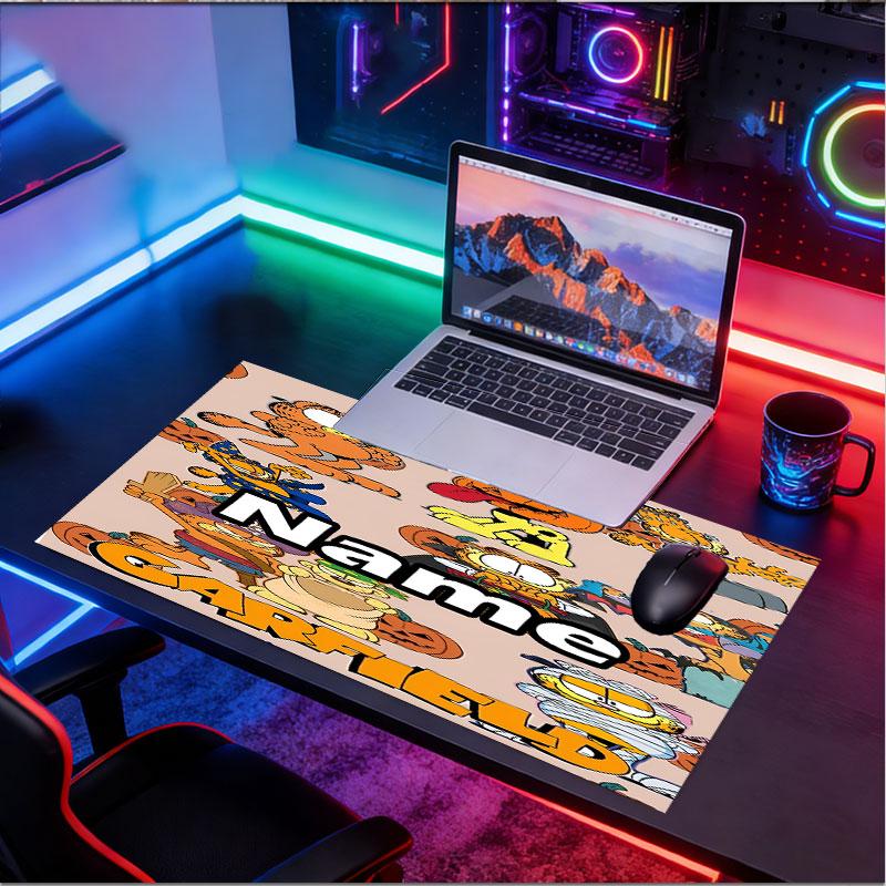 Custom Name Personalized Garfield Pattern Mousepad, Laptop PC Desk Mat, Decorative Desk Mat for Home Keyboard Pad Gift