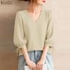 ZANZEA Women Casual V-Neck 3/4 Sleeve Loose Elegant Blouse