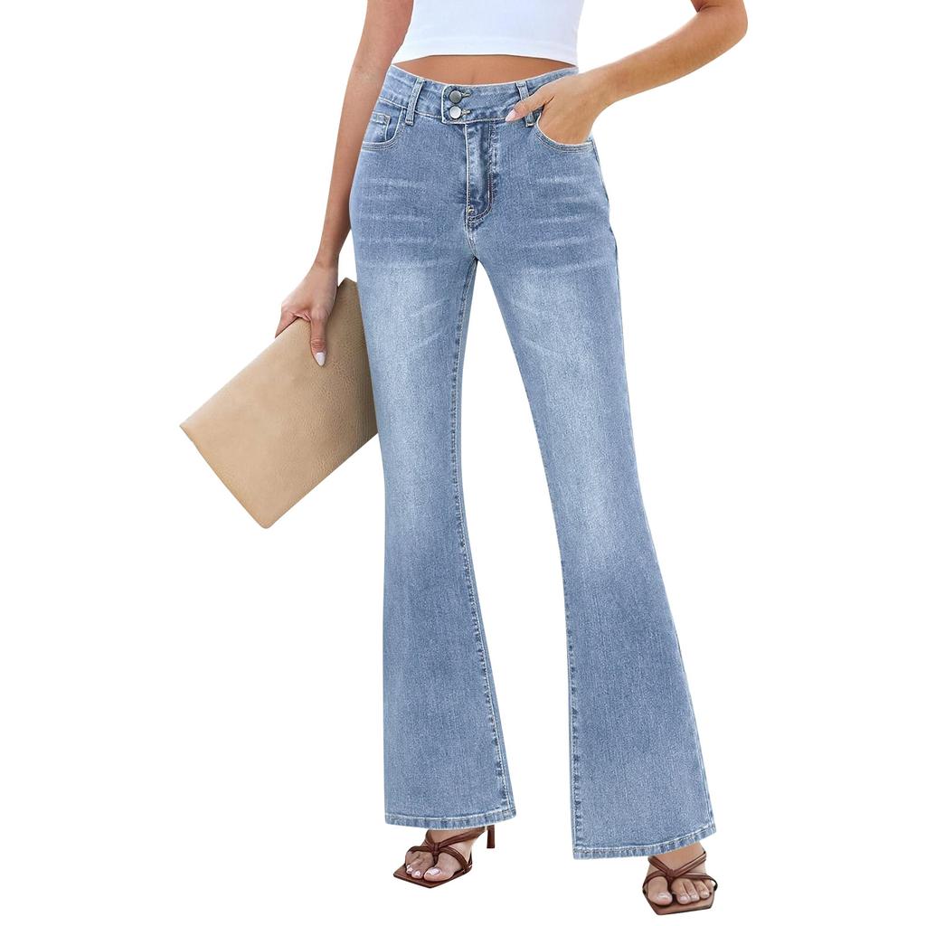 Women's Wide Leg Jeans Low Straight Stretch Jeans With Pockets