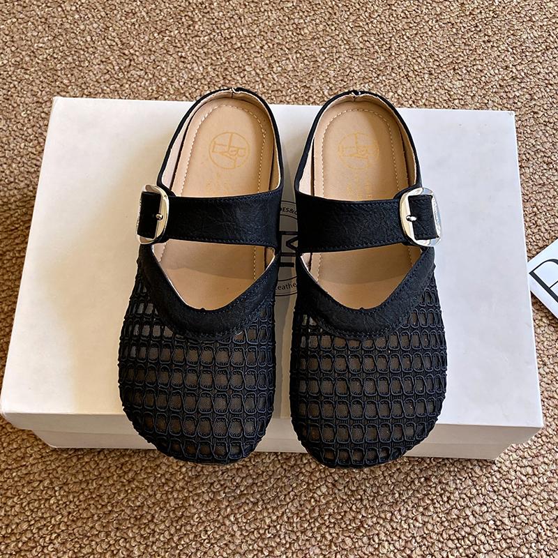 Fashion CRLAYDK Fashion Mule for Women Mesh Hollow Out Backless Slip On Casual Ladies Loafers Walking Dressy Slides Buckle Flats Shoes