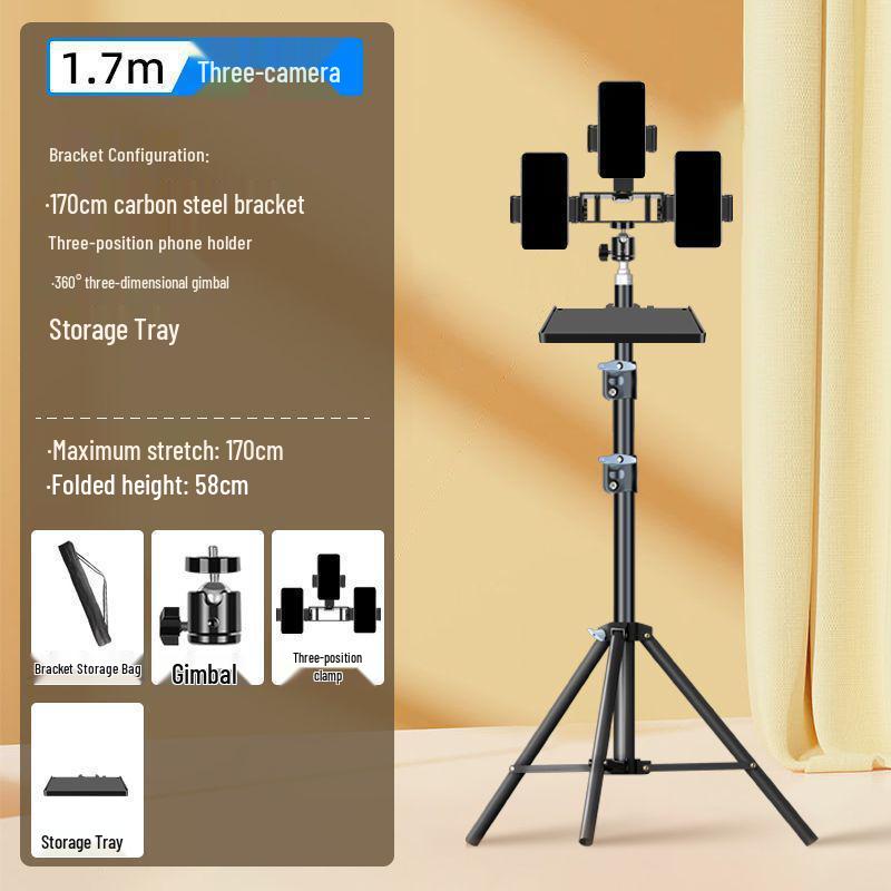 Dual Phone & DSLR Live Streaming Tripod with Multi-Camera Mount, Selfie Light, and Fill Lighting for Photography & Streaming