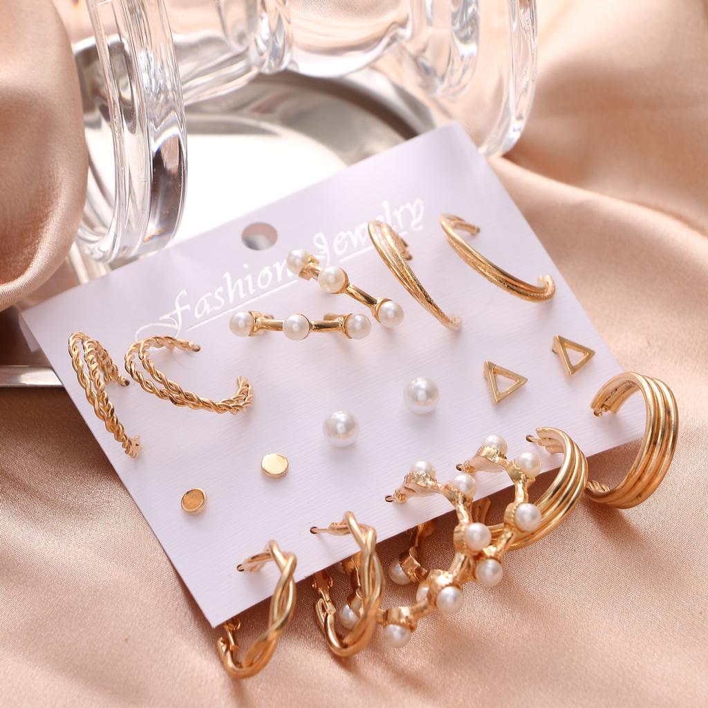 Punk Přehnaná sada 9dílných náušnic ve tvaru C v módě a elegantním temperamentu