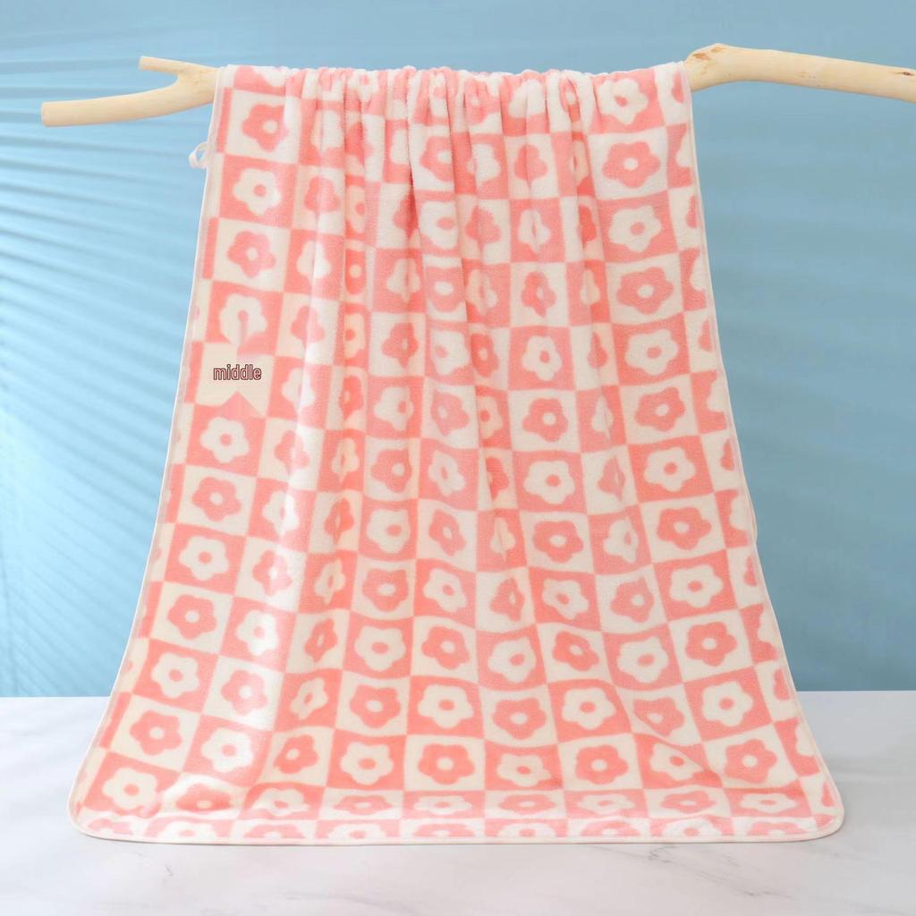 Soft Plaid & Floral Coral Fleece Towel Set - Couple's Home Gift