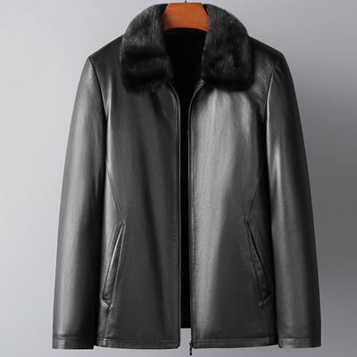 2023 inverno nuova giacca in vera pelle da uomo bavero giacca in pelle di capra cappotto di pelliccia foderato di visone spesso