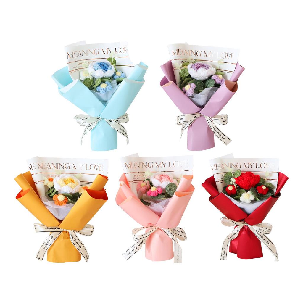 Knitted Flower Bouquet Home Decoration Hand Woven Knitting Flower for Thanksgiving Day Anniversary Birthday Wedding Grandma