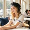Japanese Sweet Beret Hat Blue White Sailor Hat Summer UV Protection Dome Cap Bowknot Bow Uniform Cap Woman Fashion Accessories