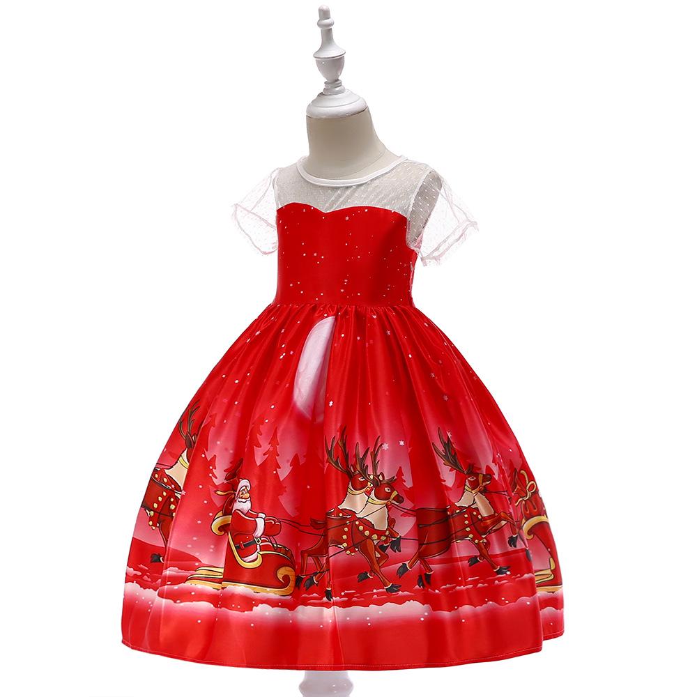 Vestido de Piano de Cetim de Desenho Animado de Natal Europeu e Americano para Meninas