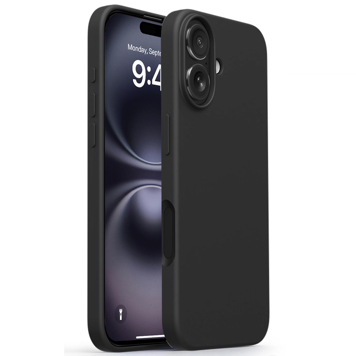 

For iPhone 16 Case Soft Microfiber Lining Liquid Silicone+PC Phone Cover Black