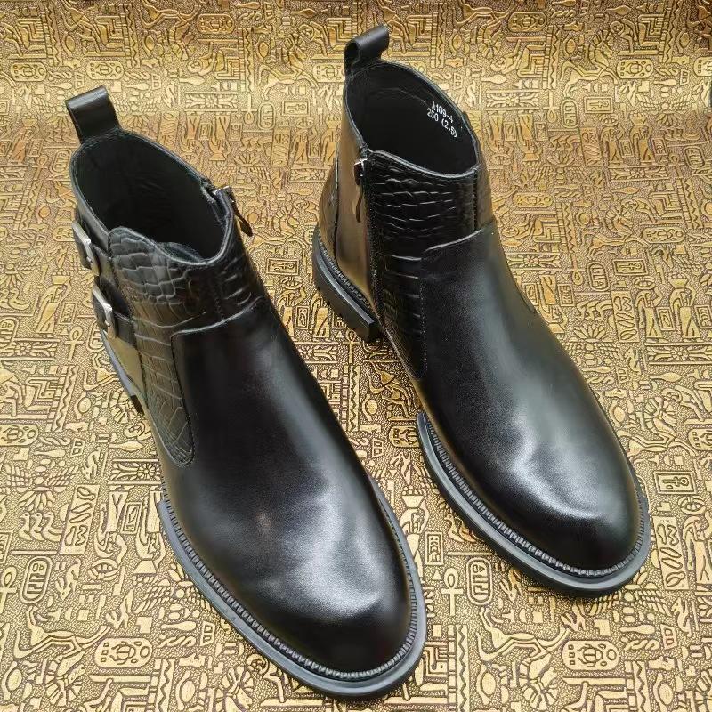 High-end shoes leather factory medium and high-top single shoes side zipper Martin boots autumn and winter men s shoes Han board men s shoes 39 чёрный 17389₽