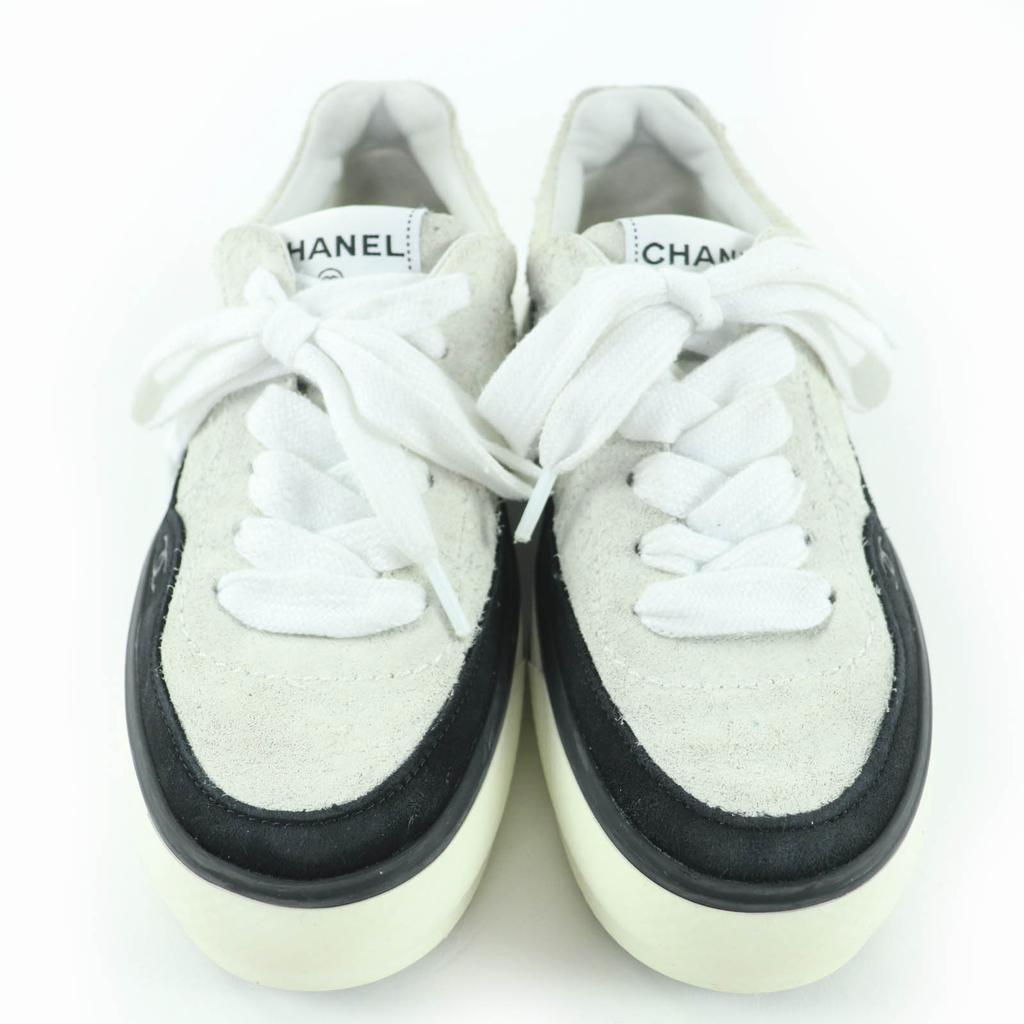 Very Good CHANEL Low cut sneakers COCO Mark Lace-up Suede Leather 36 G45208 Used