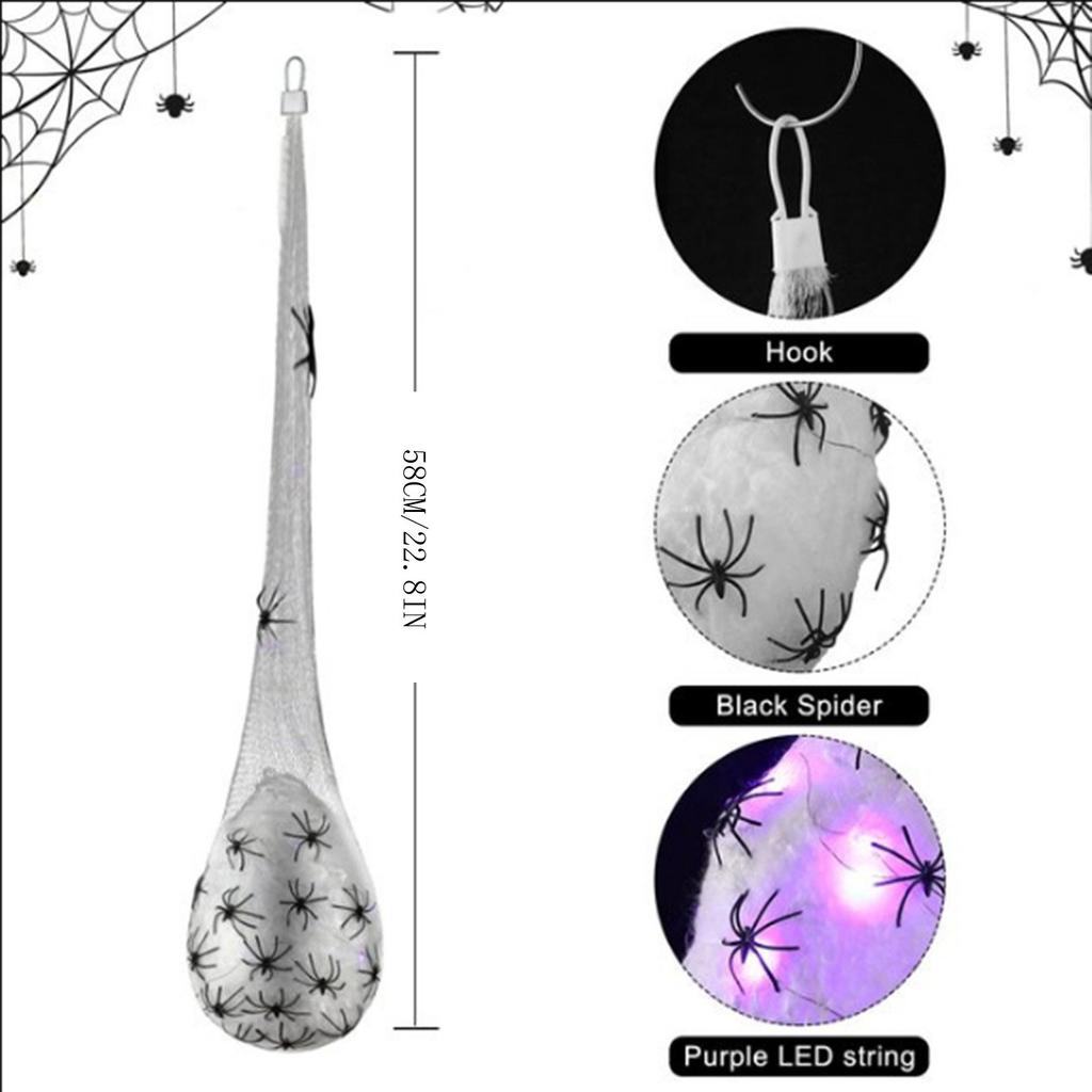 3Pcs Halloween Lighted Spider Egg Sacs Spider Web Halloween Indoor Outdoor Garden Yard Tree Hanging Ornaments Decorations