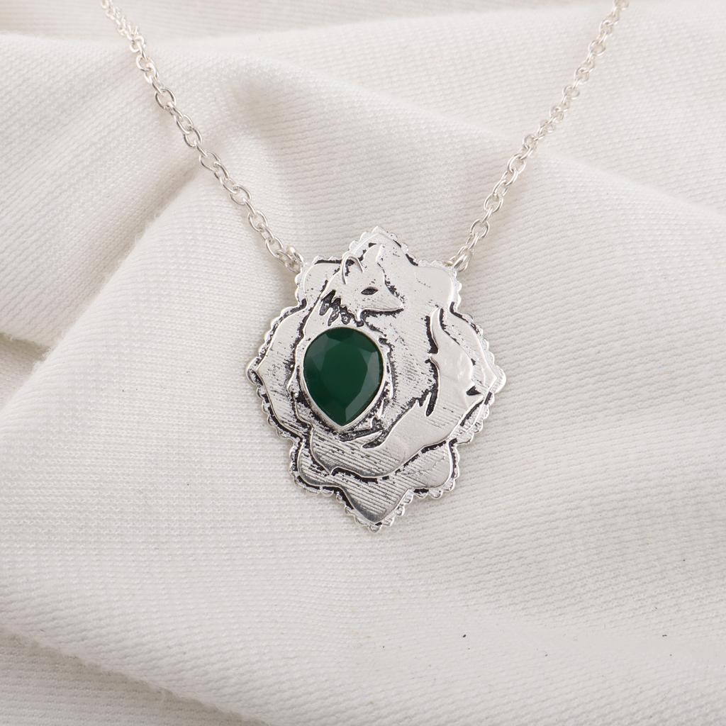 Green Onyx Gemstone Handmade 925 Sterling Silver Jewelry Pendant Gift For Women