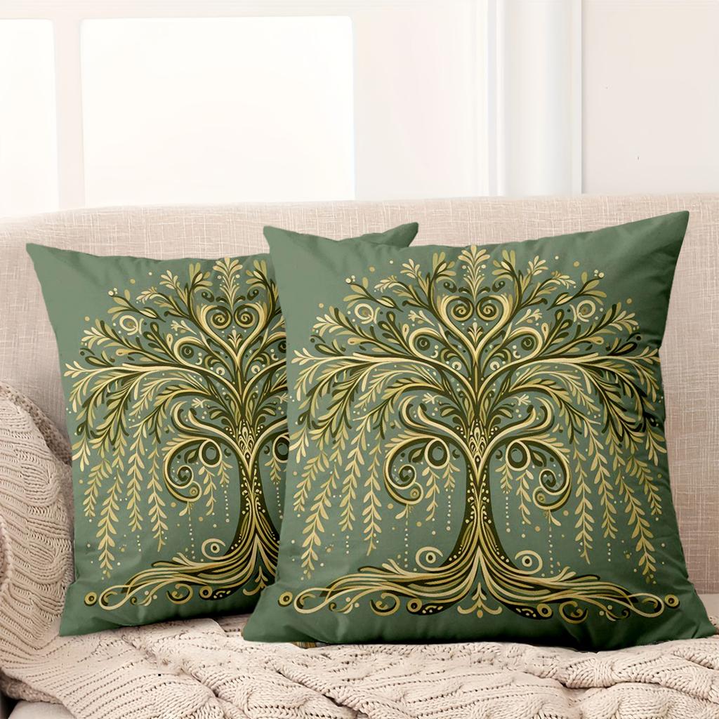 1 Pieces Green Pillows With Golden Tree Pattern Decor Polyester pillowcase, sofa decorative cushion cov Headboard Pillow
