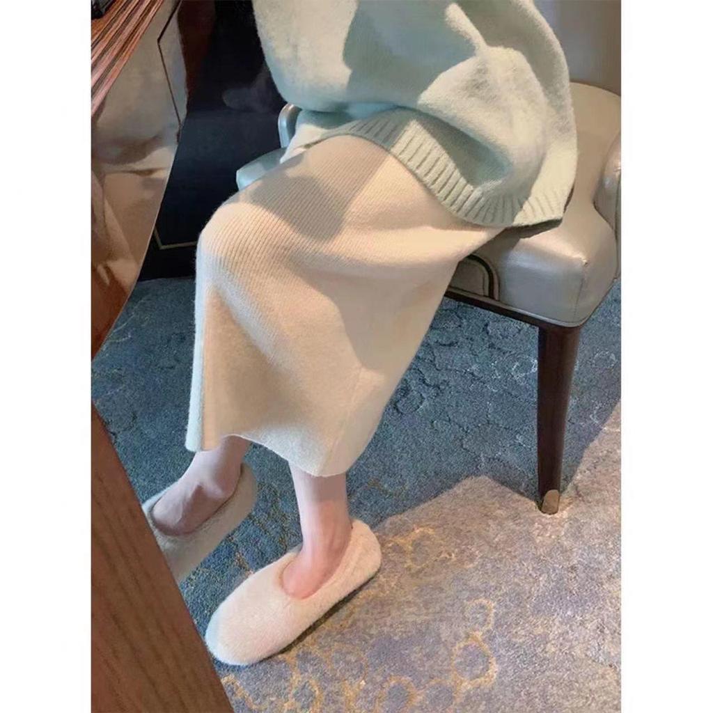 Women's Spring Soft Drape Knit Midi Skirt: High-Waist, Hip-Hugging, A-Line