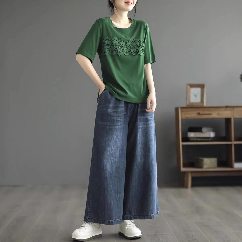 Jeans Oversize a Gamba Larga da Donna Casual Lavaggio Denim Pantaloni Vintage Larghi Elastici a Vita Alta Dritti Pantaloni Jeans Moda