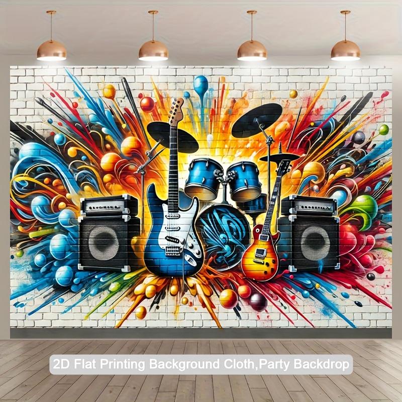 

Vibrant Music Tapestry Colorful Graffiti Design with Guitars and Drums for Rock Home Decor Perfect Wall Art for Living Room 74x94cm(29x37in)