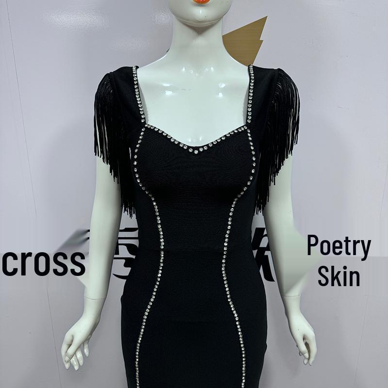 Elegant Rhinestone Tassel Sleeveless Bandage Dress