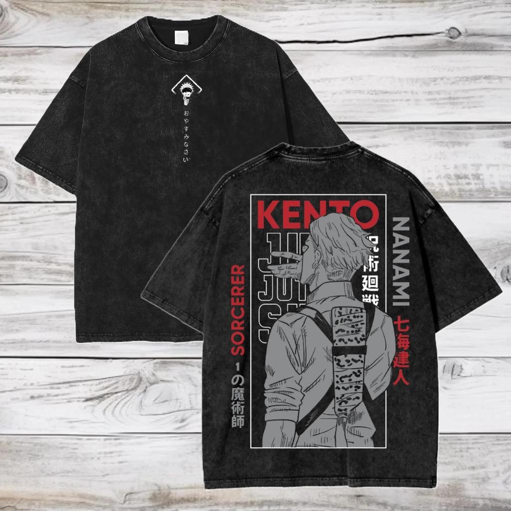 Camiseta Oversize Lavado Ácido Anime Jujutsu Kaisen Suguru Geto Camiseta Anime Hombre Mujer Regalo para Él Camiseta Hombre Camiseta de Algodón Negra