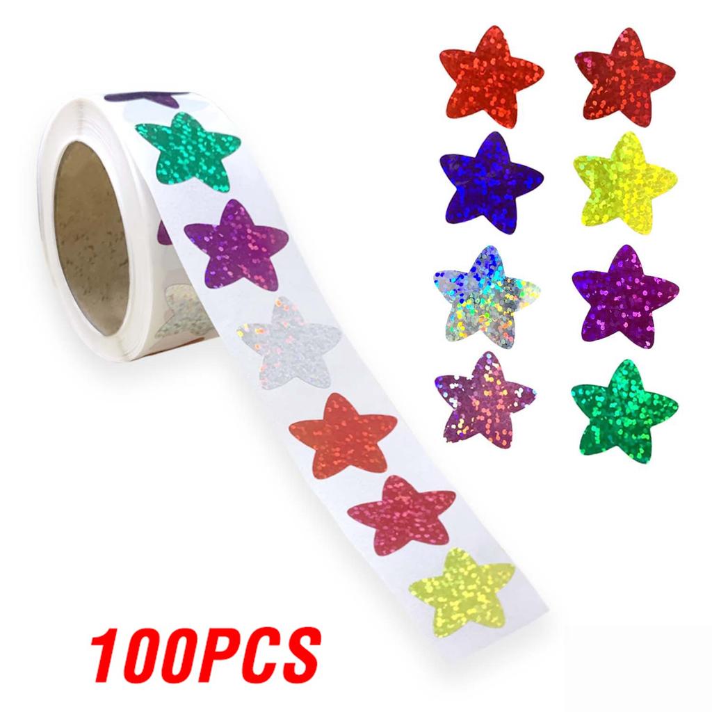 100-500pcs Glitter Star Stickers for Kids School Teacher Reward Sticker Party Decor Small Business Label Scrapbooking Stickers