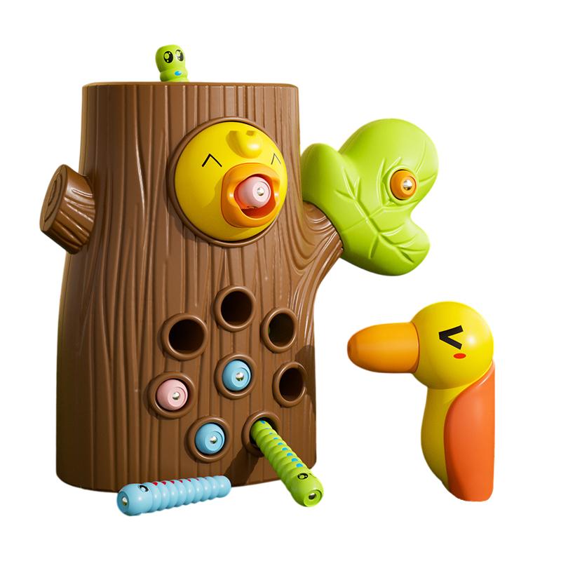 Toys For Ages 2-4; Montessori Toys, Fine Motor Skills Toddler Toys Age 2-4, Woodpecker Worm Toy Magnetic Bird Feeding Game