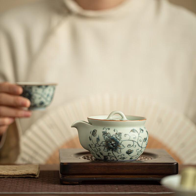Blue and White Peony Ceramic Teapot