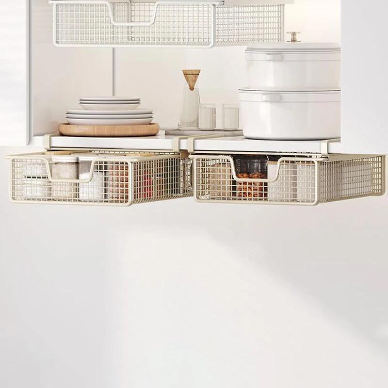 Wire Mesh Storage Basket Organizer Home Decoration Hanging Pullout Drawer for Dining Room Counter Bedroom Under Desk Pantry New