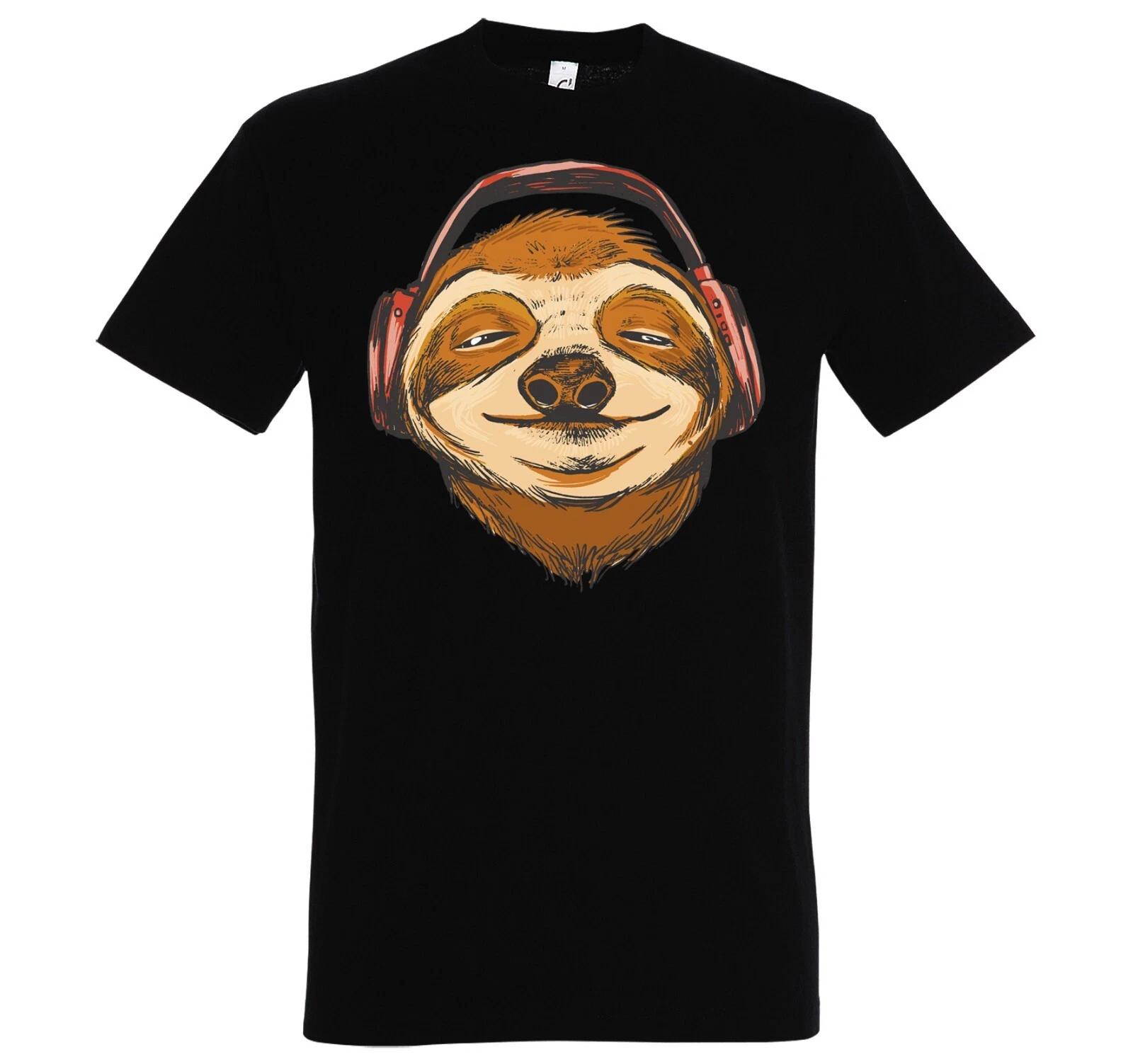 Youth Designz Men s T-Shirt Sloth Headset Chilling Sloth Funny Saying 2XL