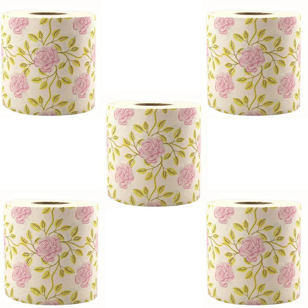 1-5 Stück Rosenbedrucktes Toilettenpapier Bunte Toilettenpapierrolle Kreative Party-Serviette Bedrucktes Toilettenpapier Blumen-Toilettenservietten