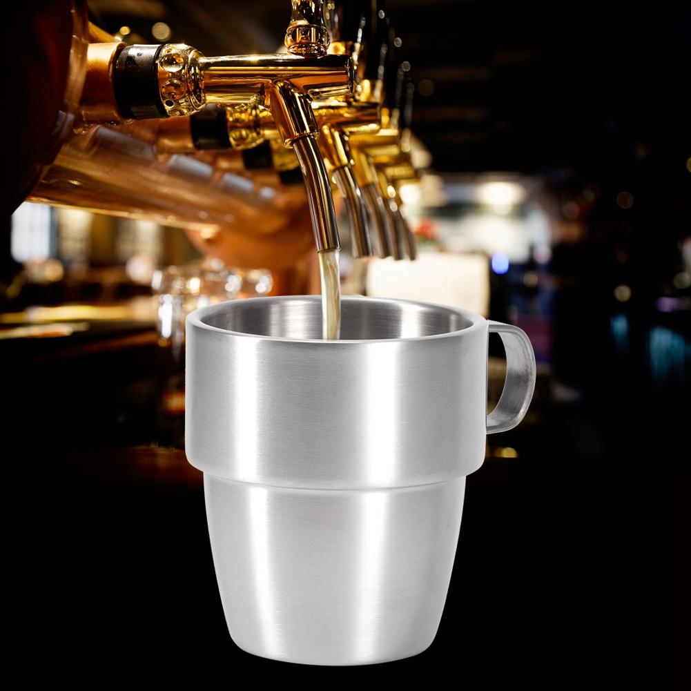 280ml Durable Stainless Steel Double Layer Bar Beer Handle Cup Wide Mouth Mug